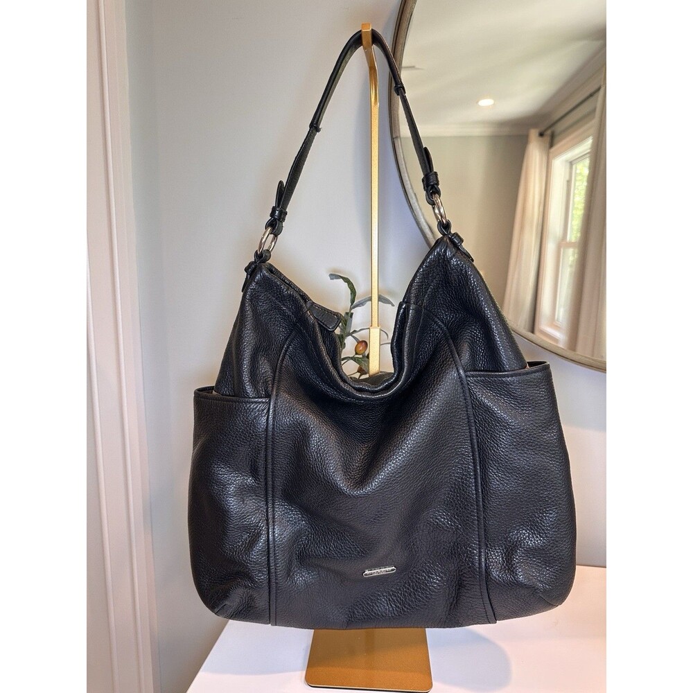 Coach Black Pebbled Leather Large Slouchy Hobo Shoulder Bag Silver Hardware